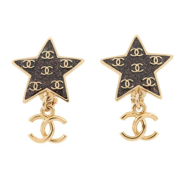 CHANEL Black Logo Earrings